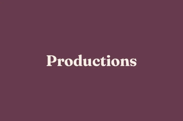Cream serif lettering reading “Productions” is centred on a plain plum background.